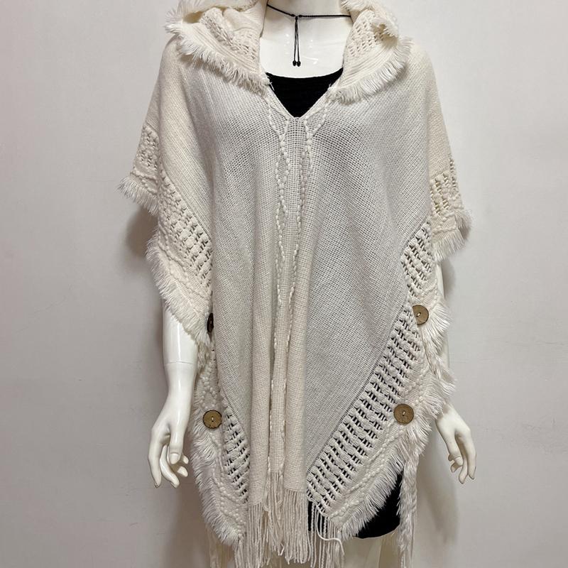Shawl Spring, Autumn and Winter Oversized Sweater Button Hooded Cape Shawl