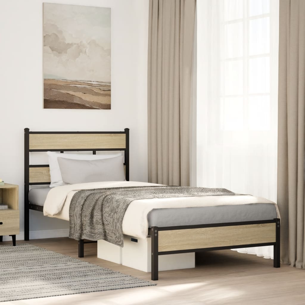 Bed Frame without Mattress Sonoma Oak Finish 90 x 200 cm Engineered Wood