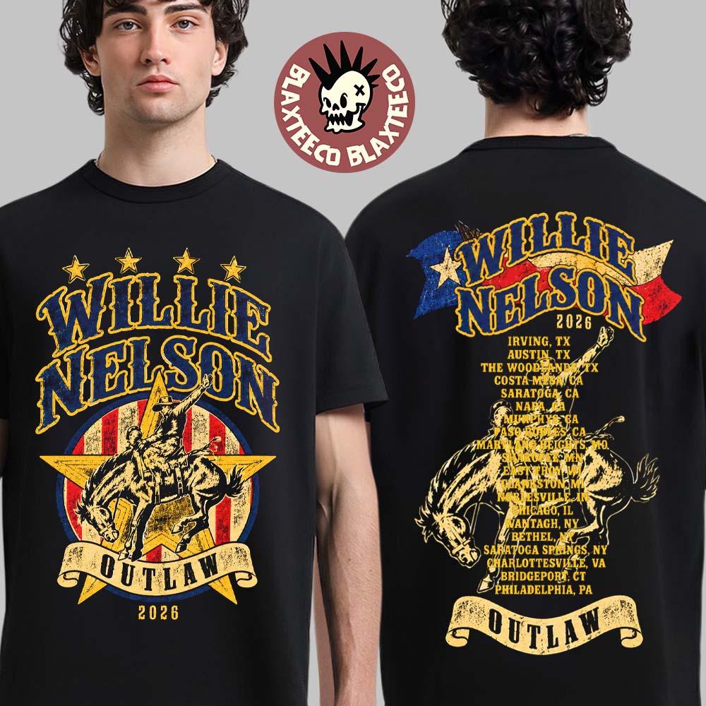 Willie Nelson Outlaw Music Festival Tour 2026 Merch Cowboy Rodeo T-Shirt