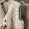 Lamb Fur Vest Coat Women Sleeveless Tops All-match Waistcoat Autumn Winter V-Neck Button Warm Lamb Hair Sleeveless Jacket