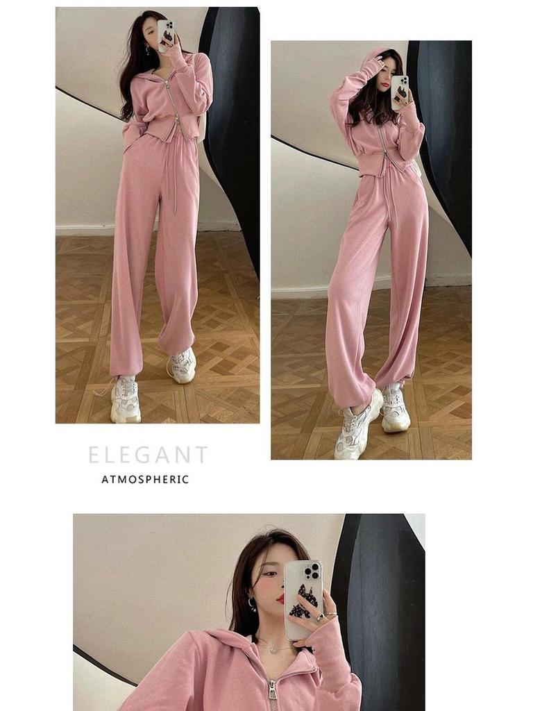Early Autumn Milk-Style Sweater & Wide-Leg Pants Two-Piece: Playful Casual Sports Suit for Women