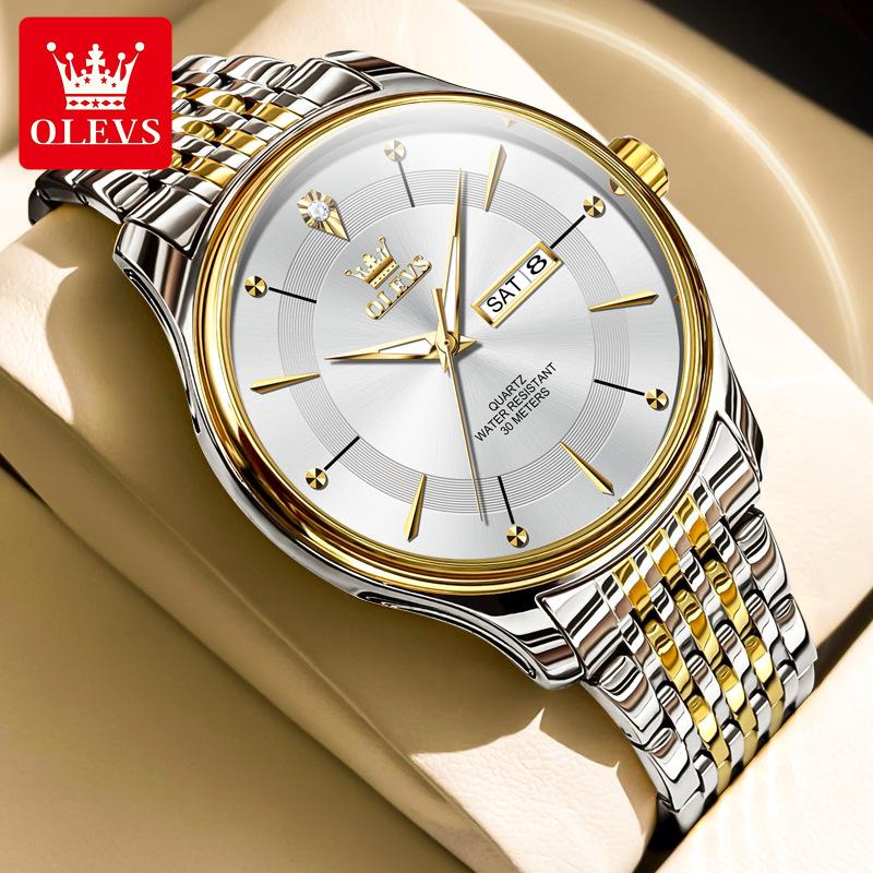 Мужские водонепроницаемые светящиеся кварцевые часы из нержавеющей стали с двойным календарем, простые деловые модные часы с большим циферблатом