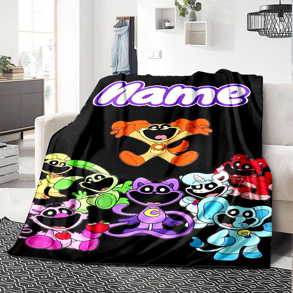 Customiz Name Personality Smiling Critters Blanket Soft &Warm Sofa Office Bed Travel Lunch Break Blanket, Gift Suitable All Seasons