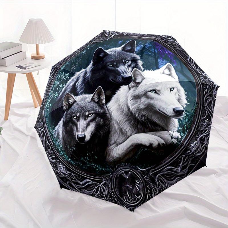 Wolf Automatic Umbrella For Daily Use Birthday Christmas Valentine'S Day Gift Travel Umbrella Playful Design Durablet30