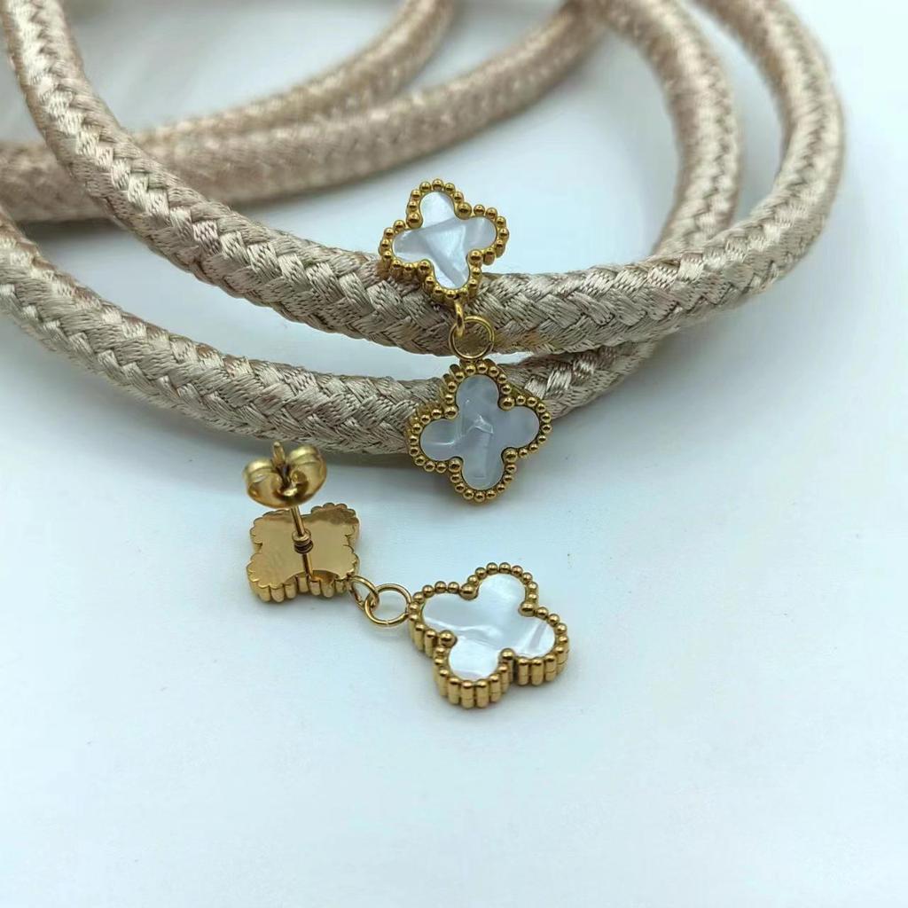 Stainless Steel Four-Leaf Clover Reversible Earrings Fashionable And Versatile Women's Earrings