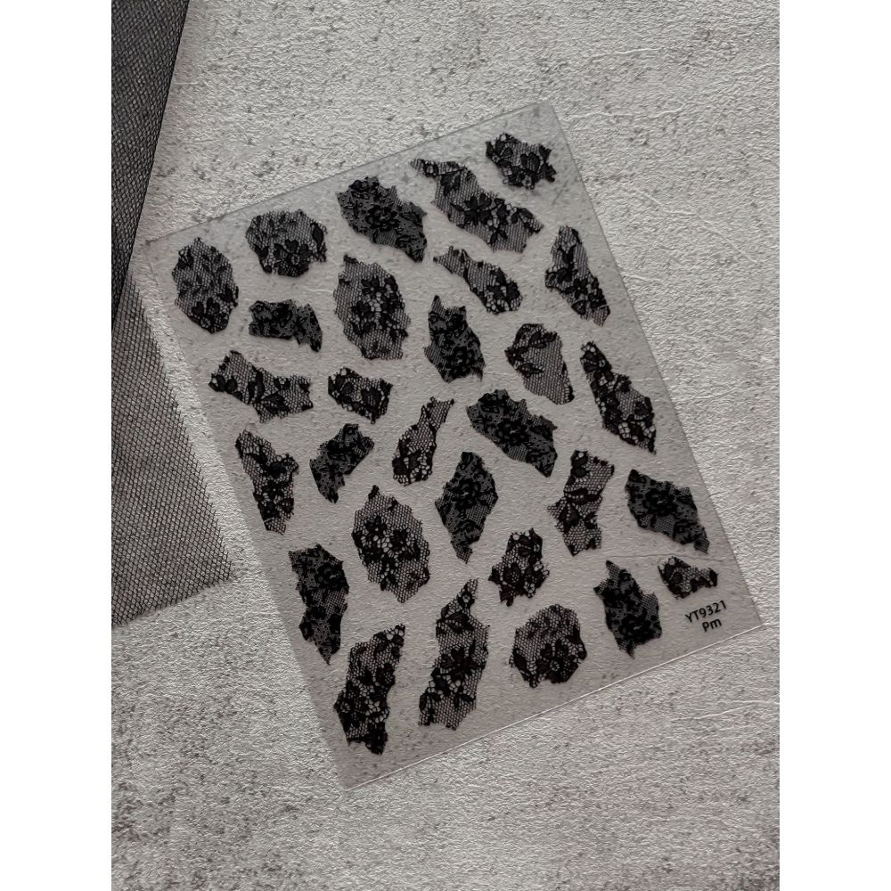 Leopard Print 5D Embossed Nail Stickers Hollow Black Lace Y2K DIY Nail Art For Women