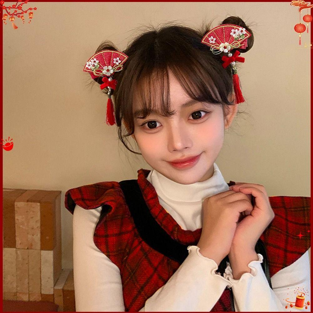 Plush Children Red Bow Hairpin Cat Ears Hanfu Hair Sticks All-match Ancient Style Hairpin Girls
