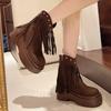 Обувь женская 2024 мода женские сапоги с боковой молнией осенние замшевые однотонные короткие бочонки на платформе толстые каблуки кисточки