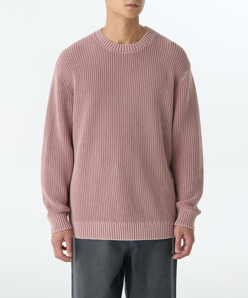 MUSINSA STANDARD Pigment Ribbed Crew Neck Knit [Smoke Pink]