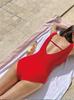Temperament is thin, red breasts gather and explode, high-end sense one-piece swimsuit, women's backless conservative hot spring swimsuit