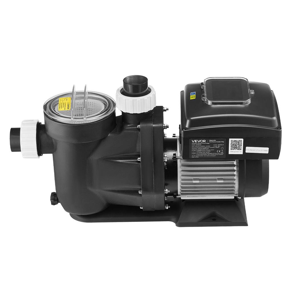 VEVOR Variable Speed Pool Pump, 2200W, AC 220-240V, 43,000 L/H, In/Above Swimming Pool Pump with Filter Basket, Powerful Self Priming