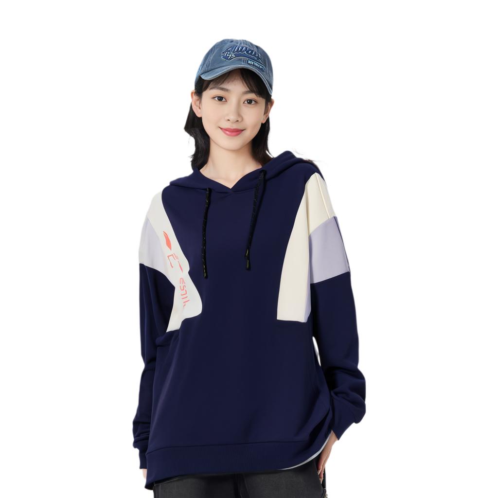 Женские толстовки с капюшоном Li Ning Training Series с цветным логотипом и буквами, свободный свитер Deep-Night-Blue AWDP616-1