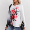 Женская повседневная футболка с длинным рукавом и круглым вырезом с цветочным принтом весна-осень