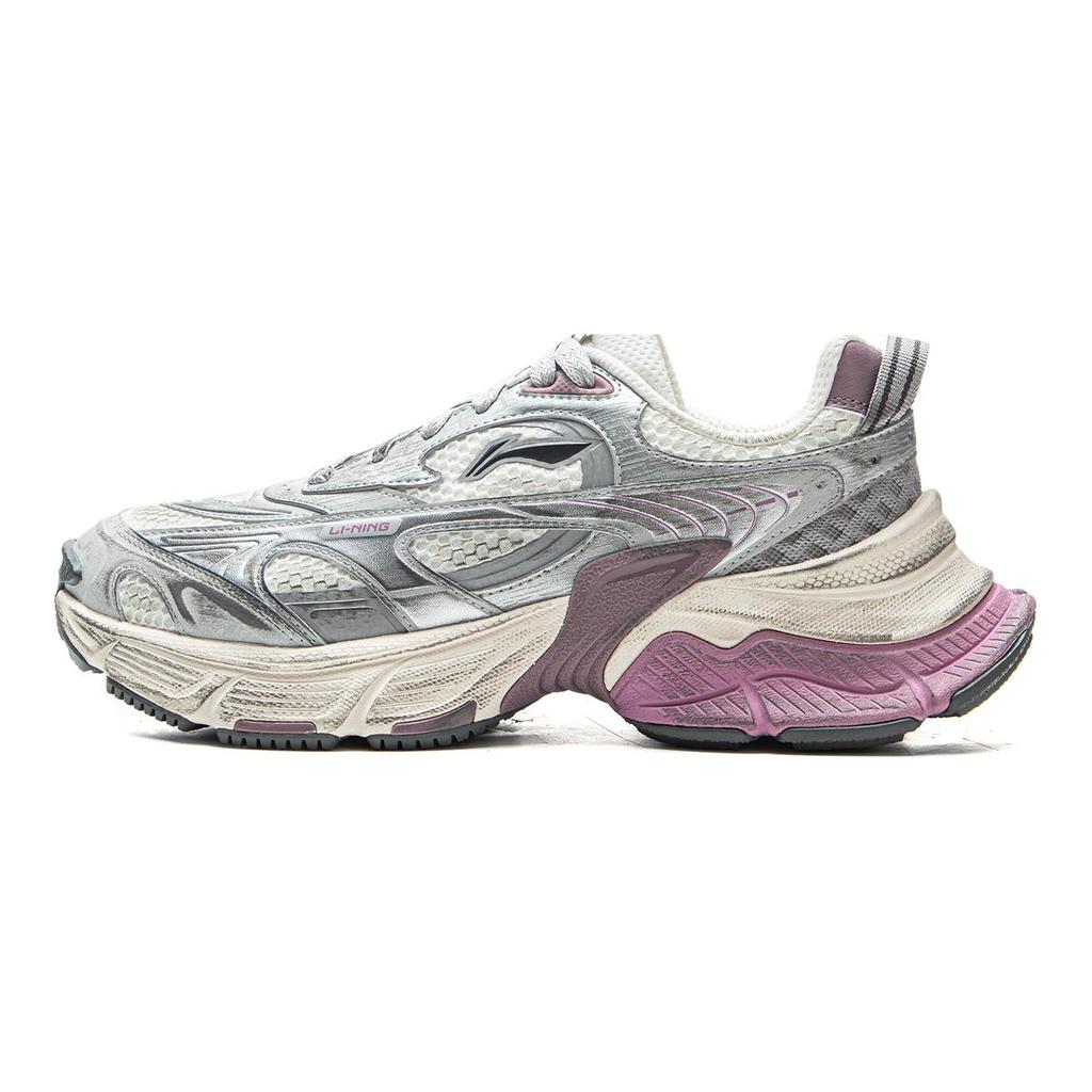 Li Ning Xingji Амортизирующие износостойкие дышащие низкие массивные кроссовки женские цвет слоновой кости серебристый AGCV354-2