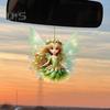 Green Fairy Car Pendant Keychain Cute Car Rearview Mirror Hanging Ornament Decorative 2D Flat Acrylic Auto Interior Decoration