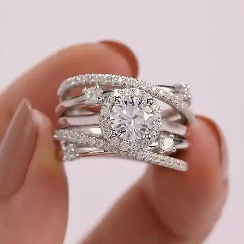 WOSIKATE Модное Обручальное Кольцо с Множеством Петель и Скрученным Круглым Цирконием для Женщин Медь Модные Ювелирные Изделия Роскошное Кольцо на Палец