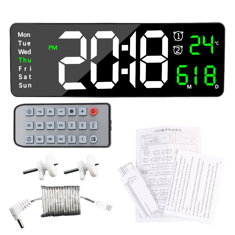 Память выключения Большие цифровые настенные часы Пульт дистанционного управления Двойные будильники Светодиодные часы Настольные часы Настенные часы Температура Дата Неделя Дисплей