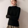 Women's Hand-Crocheted Cashmere Sweater - Slim Fit, Half-High Collar, Long Sleeve, Solid Color, Autumn/Winter Collection