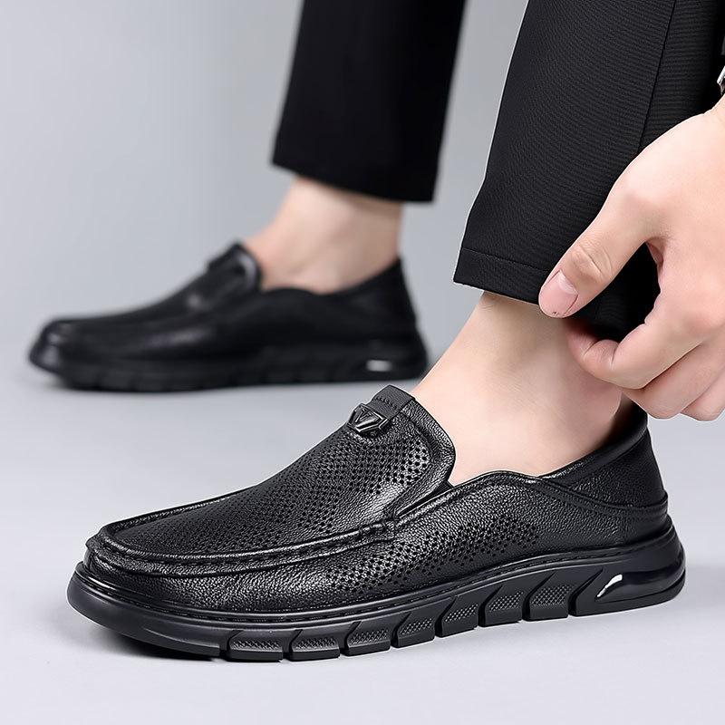 Italian Summer Hollow Shoes Men Casual Luxury Brand Genuine Leather Loafers Men Breathable Boat Shoes Slip On Moccasins