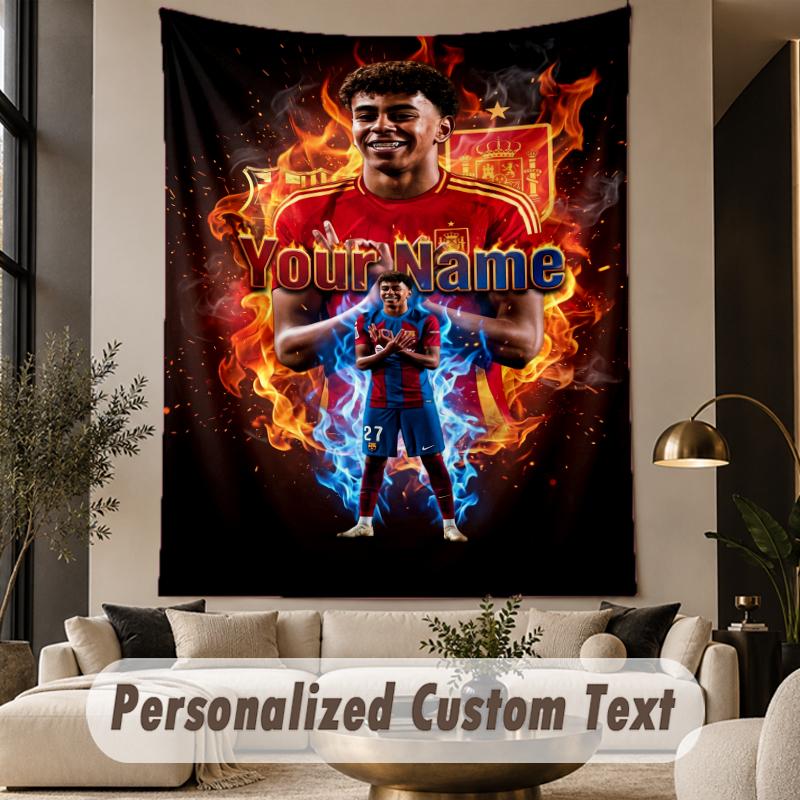 Custom Text Tapestry Lamine Yamal Print Wall Tapestry Indoor Living Room Wall Decor