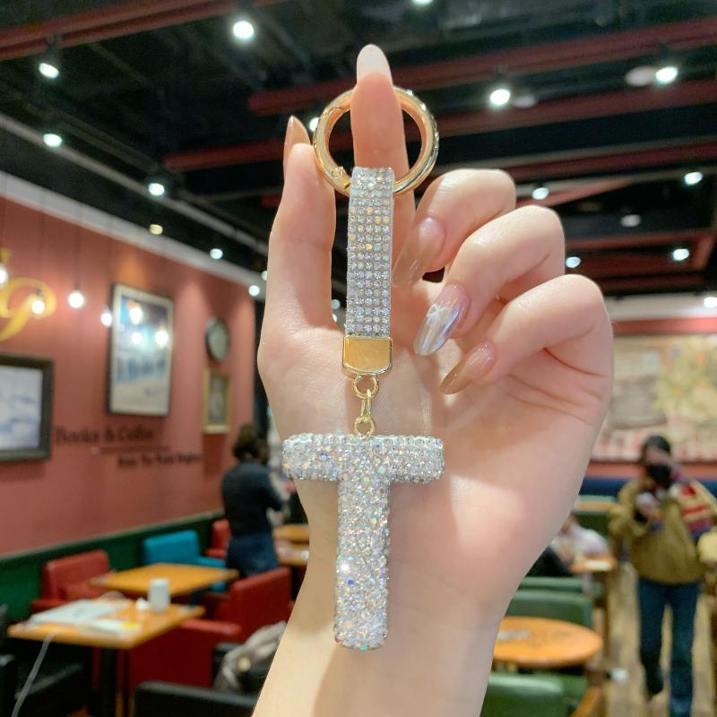 Модный Брелок-Ключница с Буквой, Блестящий Кристалл, Стразы, Брелок для Женской Сумки, Аксессуар для Ключей Автомобиля, Подарок