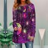 Plus Size Women's Colorful Starlight Print Comfortable Long Sleeve Round Neck T-shirt Christmas Casual Baggy Mid Length T-shirt