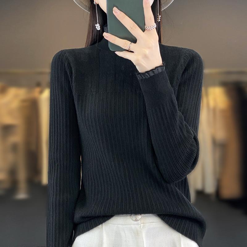 INDFS Женская мода Повседневный Осень Зима Однотонный Принт Длинный Рукав Полуводолазка Свитера