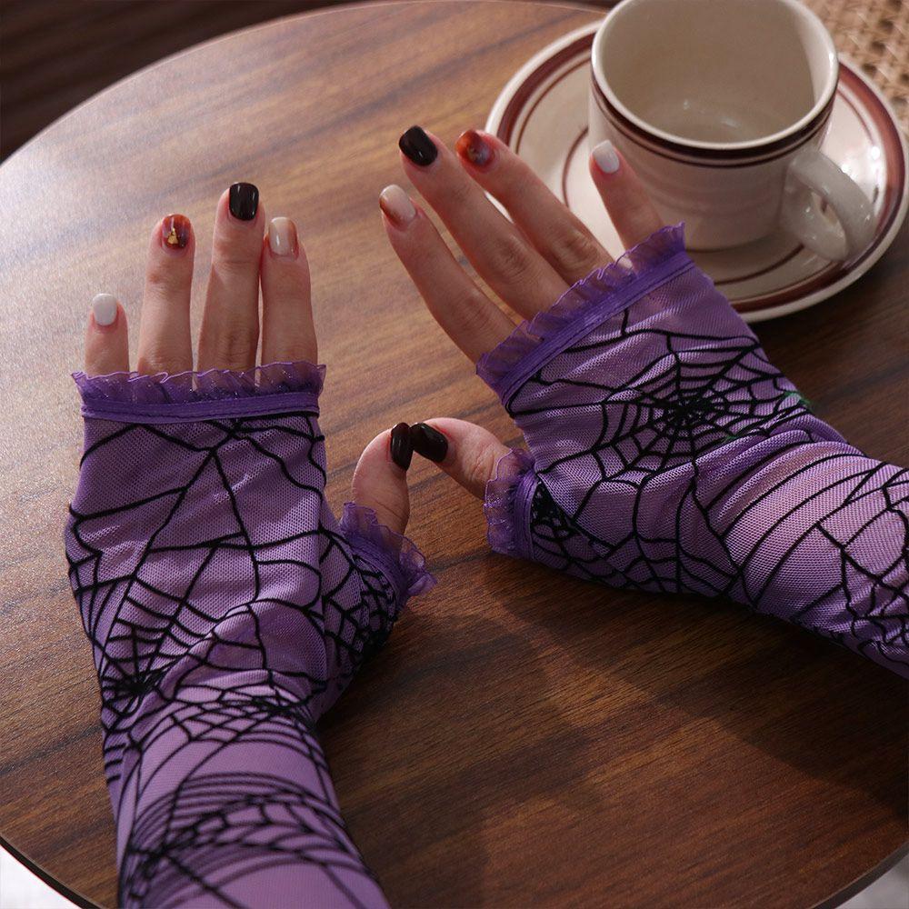 Gothic Halloween Gloves Thin Mesh Mitten Fancy Spider Web Gloves Cosplay