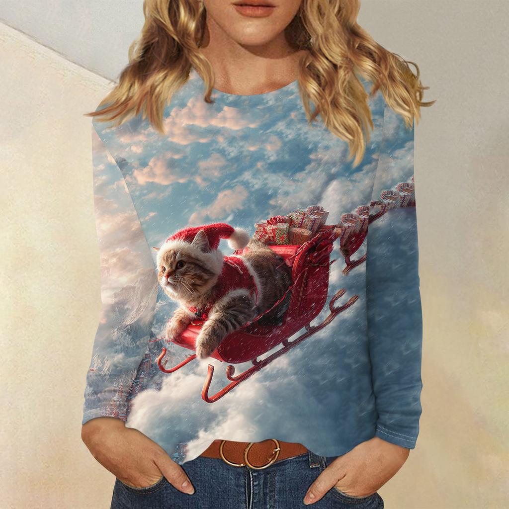 Рубашки с длинным рукавом для женщин, милые футболки с графическим принтом, блузки, повседневные базовые топы больших размеров, пуловеры