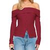 Women Y2k Off Shoulder Button Up Ribbed Knit Sweater Vintage Slim Fit Long Sleeve Foldover Pullover Top