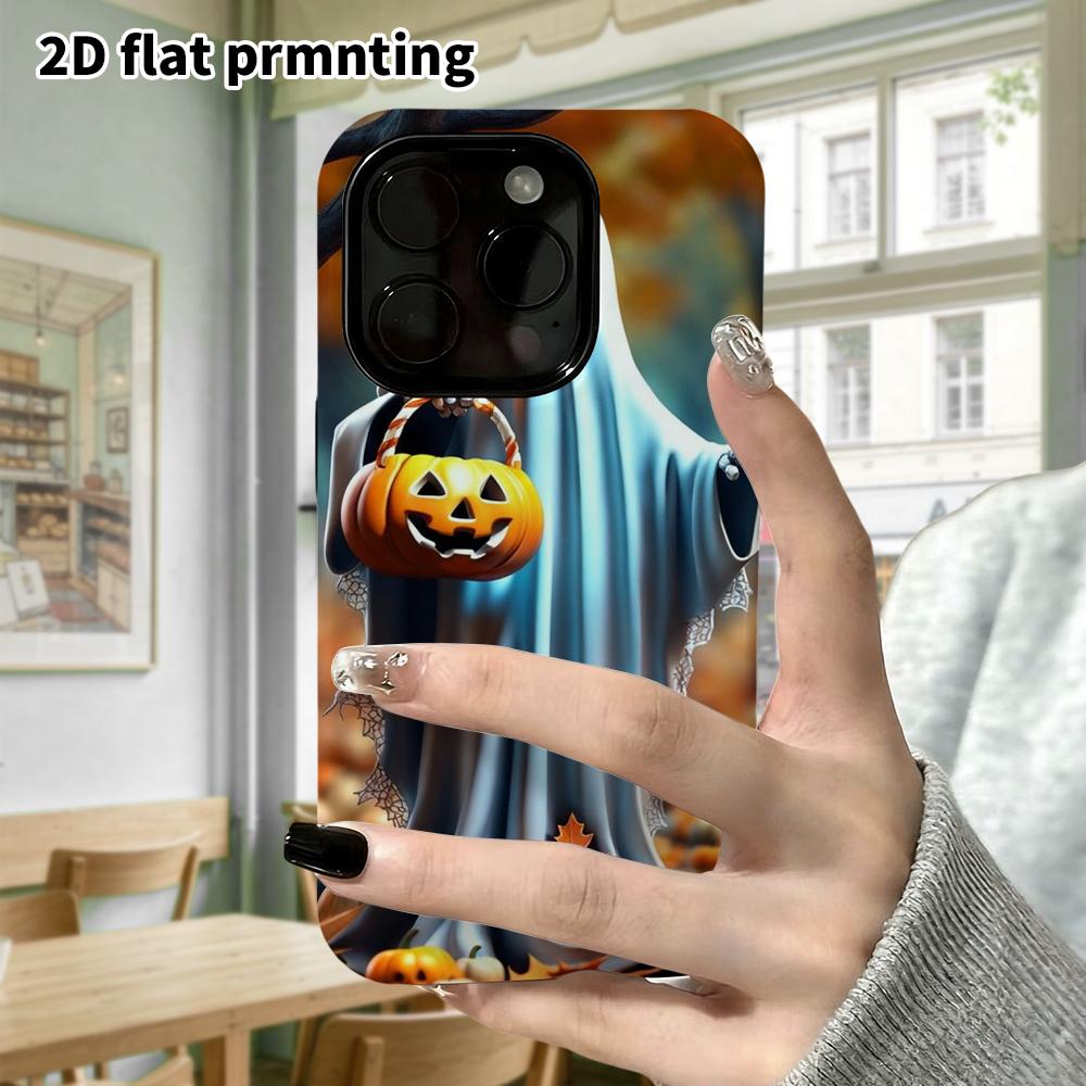 Phone Case: 2D flat design suitable for iPhone 18, 17, 16, 15, 14, 13 Pro film protective case, couple style, Trick or Treat Ghost, Christmas and Hall