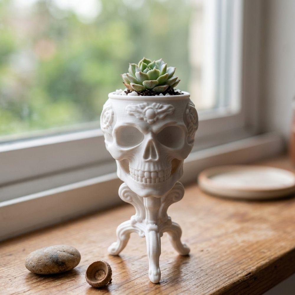 Gothic Halloween Goblet Skull Planter 3D Printed Mini Skeleton Flower Pot Indoor Home Decor