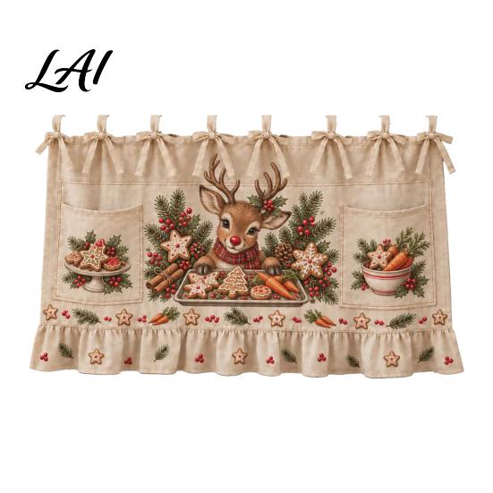 Handmade Holiday Oven Cover Christmas Skirt with Pockets Festive Snowflake Elk Red Birds Santa Stove Curtain for Home Cooking Essentials Kitchen