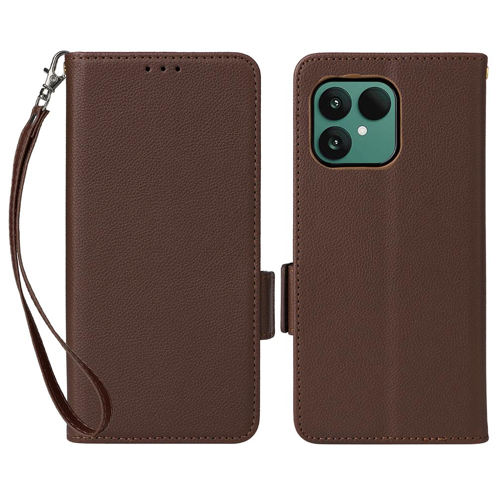 For Fairphone 6 Case with Wrist Strap Litchi Texture PU Leather Wallet Phone Cover