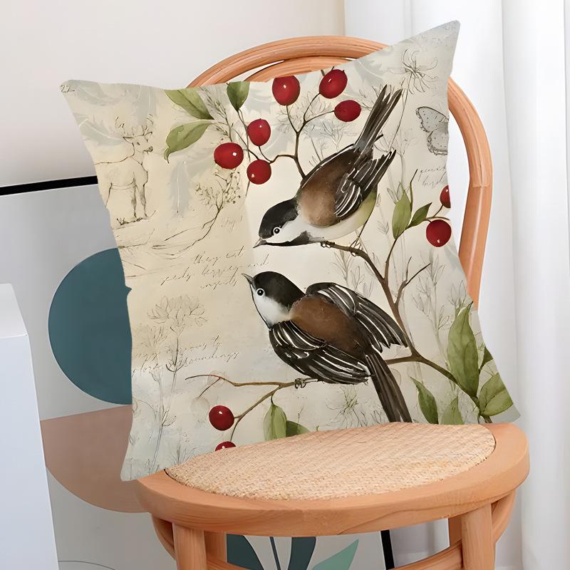 New Spring Flower Bird Pillow Temu Flower and Bird Series Printed Pillow Case Linen Cushion Cover Living Room