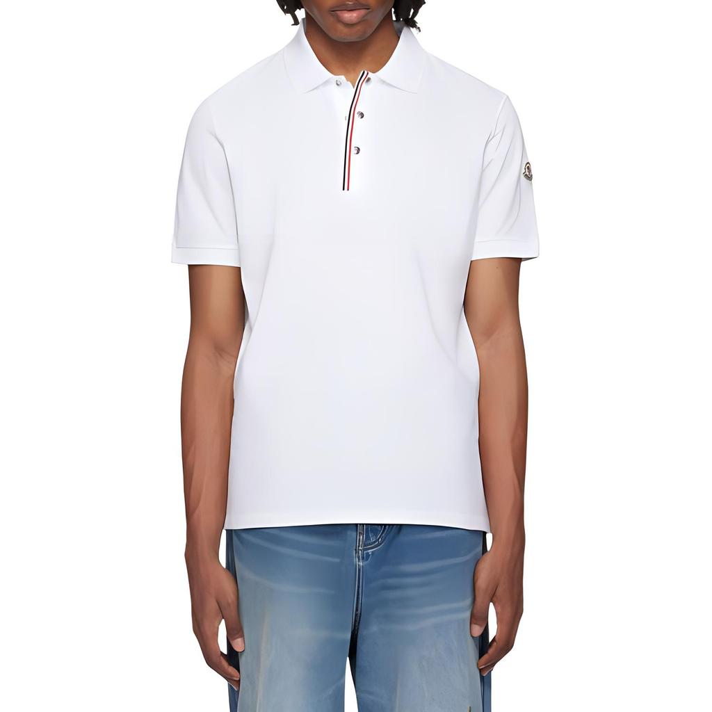 Moncler Solid Color Logo Embroidered Fitted Polo Shirt Men tops White 8A00022899P0002