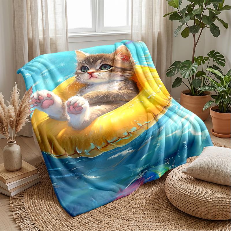 Cat Fishing Adventure blanket Personalized Name Flannel Blanket Soft Cozy Plush Throw for Sofa Bed Lightweight Home Decor