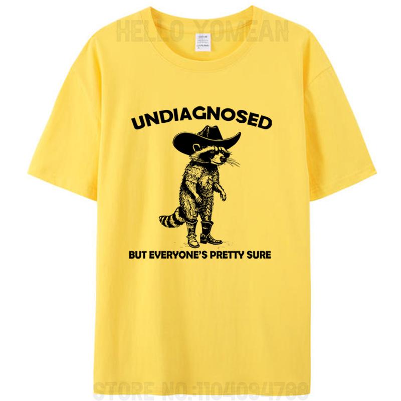 Undiagnosed But Everyone's Pretty Sure Funny Cowboy Raccoon Men's T-Shirt Cotton Round Neck Tees Shirts Tops Novelty Gifts