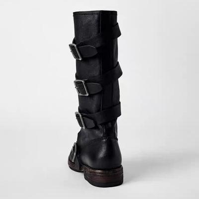 Версия из овчины~ стойка голенища, пряжка ремня для подиума, модные ботинки, осень и зима, новые, ретро, толстый каблук, но ботфорты до колена, длинные ботинки