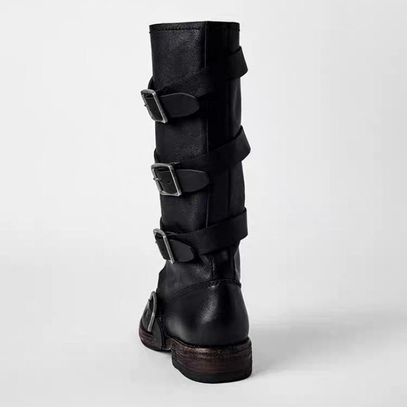 Версия из овчины~ стойка голенища, пряжка ремня для подиума, модные ботинки, осень и зима, новые, ретро, толстый каблук, но ботфорты до колена, длинные ботинки