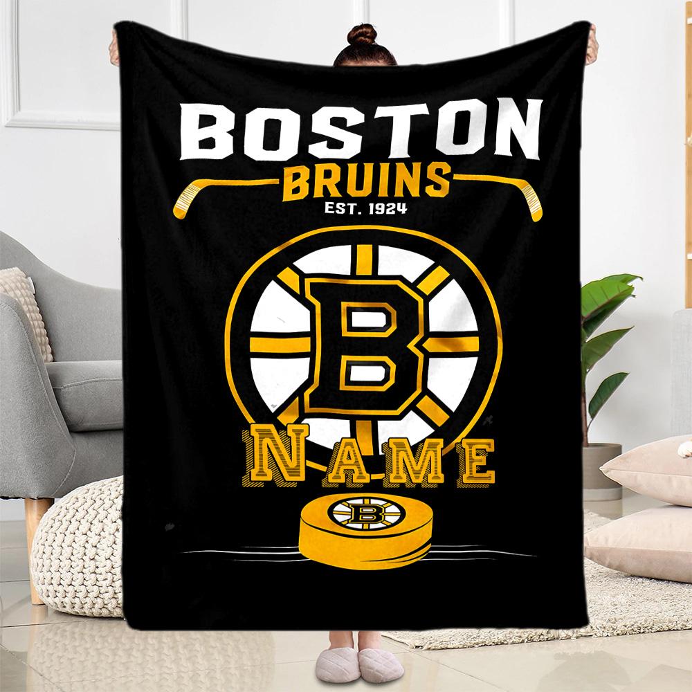 Boston Bruins Hockey Gear Personalized Name Blanket Gift Personalized Blanket Soft & Cozy Throw For Picnics Bed Bedding Chair All-Season Use