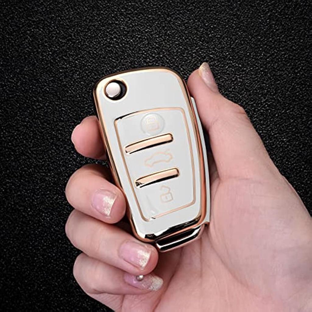Чехол для ключей подходит для автомобильного ключа для A1 A3 A4 A6 Q3 Q5 Q7 S3 R8 Tt, силиконовый защитный чехол из ТПУ (Золотой Край Белый)