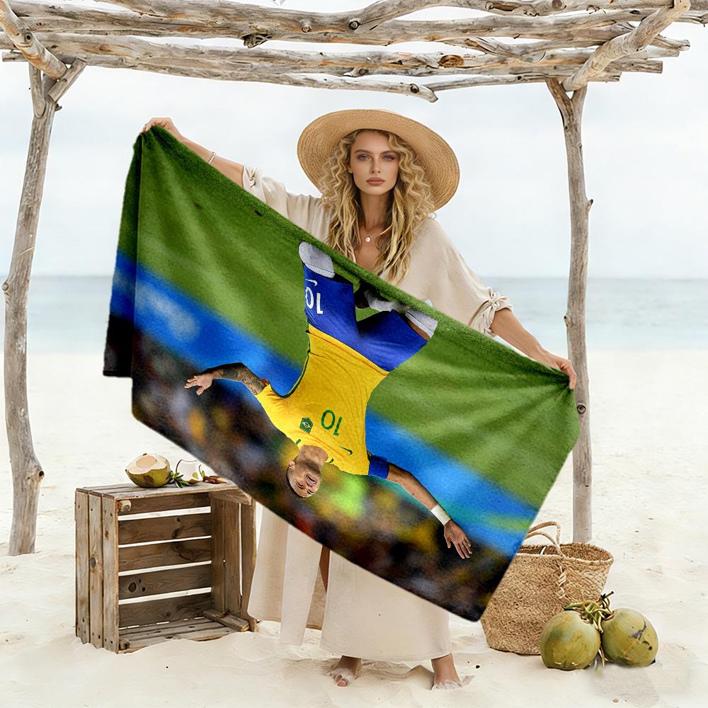 Brazilian Footballer Victory. Beach Towel Super Soft & Absorbent Comfortable Lightweight