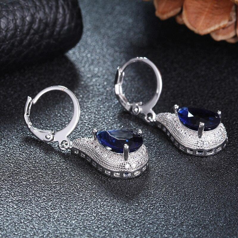 Серьги из стерлингового серебра 925 пробы с блестящим сапфиром и цирконием для женщин, серебряные украшения, висячие серьги, оптовая продажа