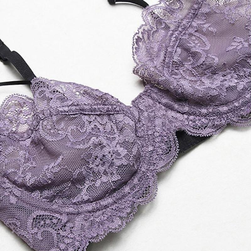 Сексуальное нижнее белье Ультратонкий Прозрачный Кружевной Бюстгальтер Большого Размера для Большой Груди Маленький Комплект Нижнего Белья против Провисания