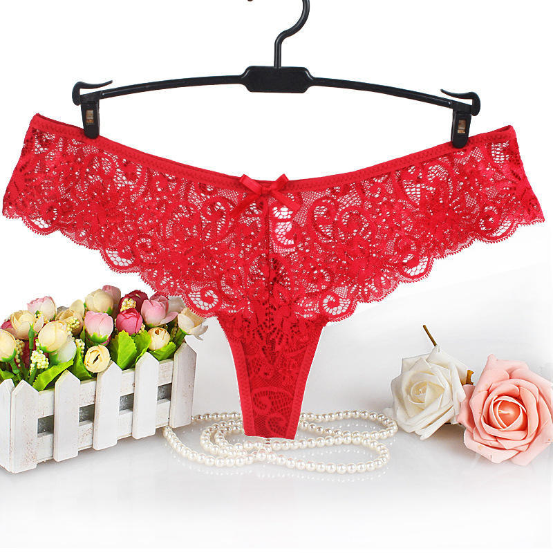 Women's Sexy Low Waisted Thong High-end Transparent Lace Hollow Underwear Women's Triangular Pure Cotton Crotch Panties