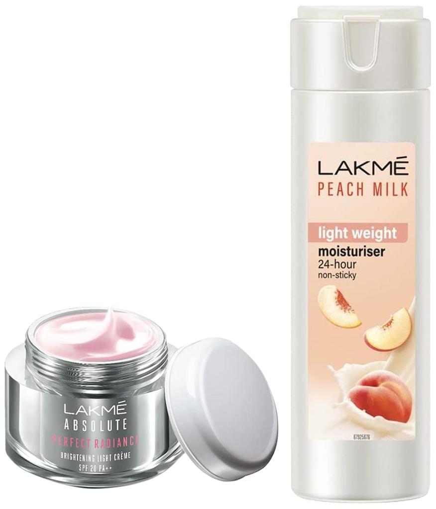 LAKMÉ Absolute Perfect Radiance Дневной крем для осветления кожи, Легкий, 50 г И Lakme Увлажняющий лосьон для тела, Персиковое молоко, 200 мл