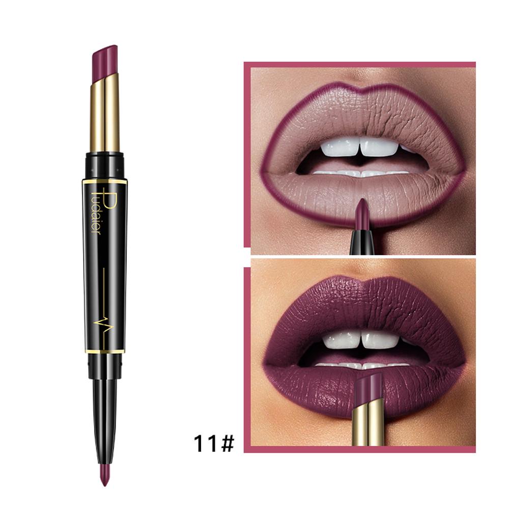 Double-Ended Matte Lipstick Waterproof Long-Lasting Lipsticks In Nude and Dark Red with Lip Liner Pencil