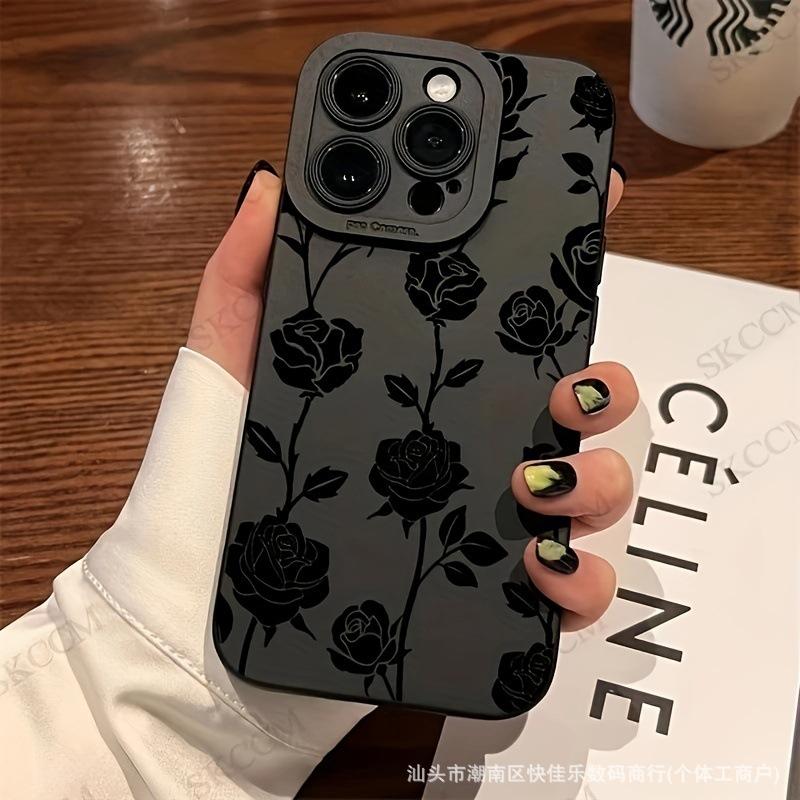 Черная роза для чехла на телефон Apple 16/15promax iphone14/13/12/11 мягкий силикон 17