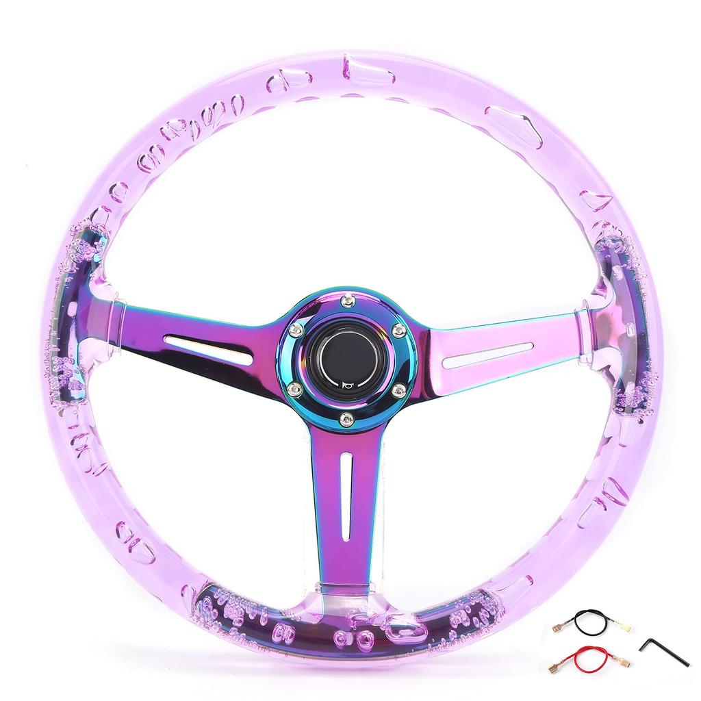 KIMISS 14-inch Car Racing Steering Wheel with Horn Button, Clear Acrylic, New Sport Steering Control for ATVs, Karts, and UTVs